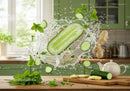 Fresh cucumber and ginger splashing with mint leaves