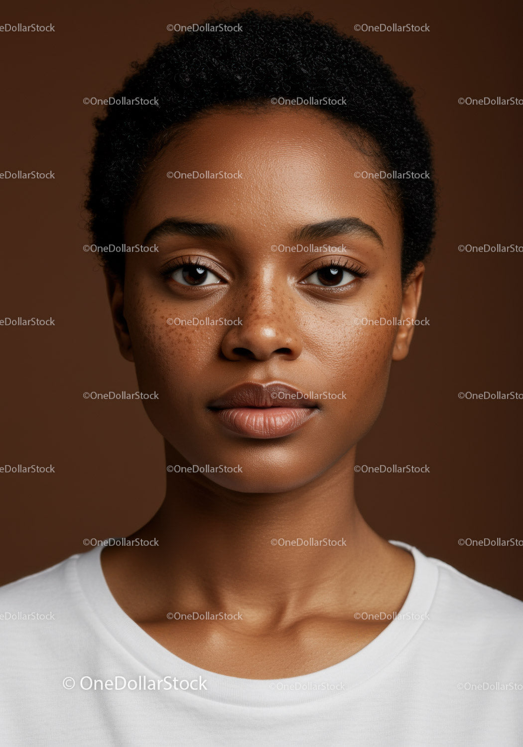 Portret młodej kobiety z naturalną skórą i piegami.