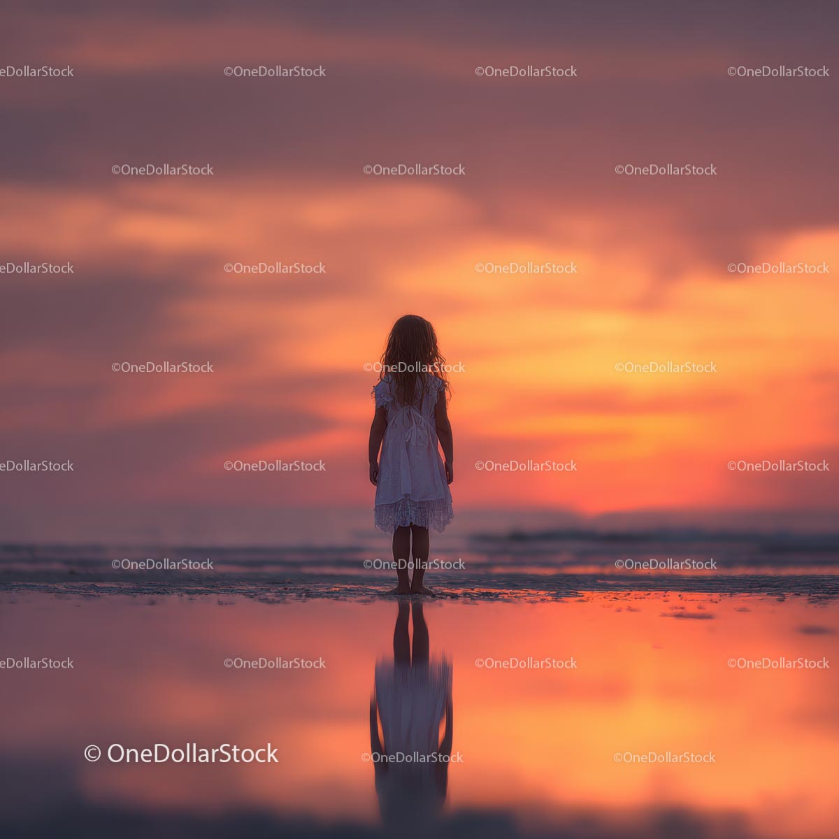 Silhouette of a Child at Sunset by the Ocean Shore