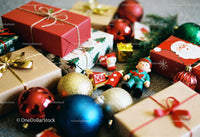 Festive Wrapped Gifts and Colorful Holiday Decorations