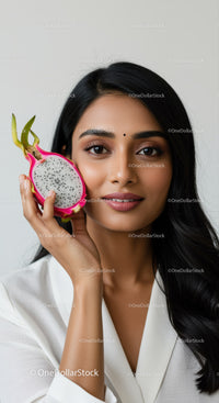 Portrait of an Asian Woman Holding Fresh Dragon Fruit for Healthy Lifestyle