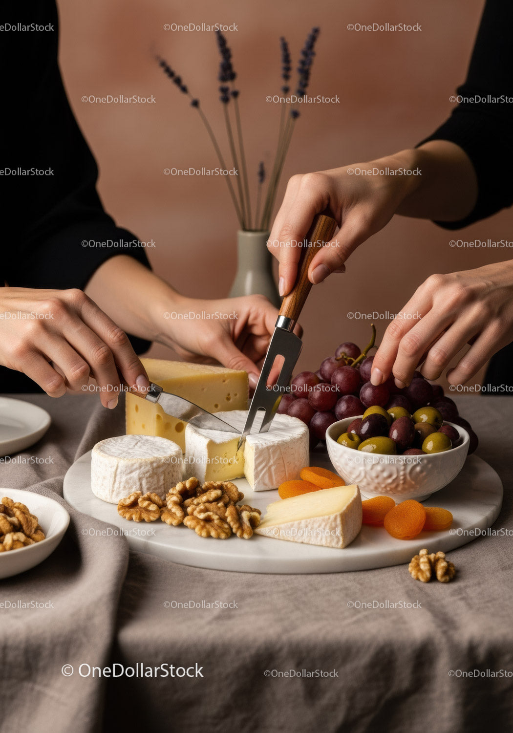 Artistic Cheese and Fruit Platter with Grapes and Nuts for Elegant Dining