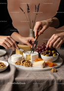 Artistic Cheese and Fruit Platter with Grapes and Nuts for Elegant Dining