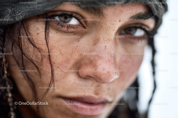 Close-up of a Woman with Freckles and Green Eyes Outdoor Portrait