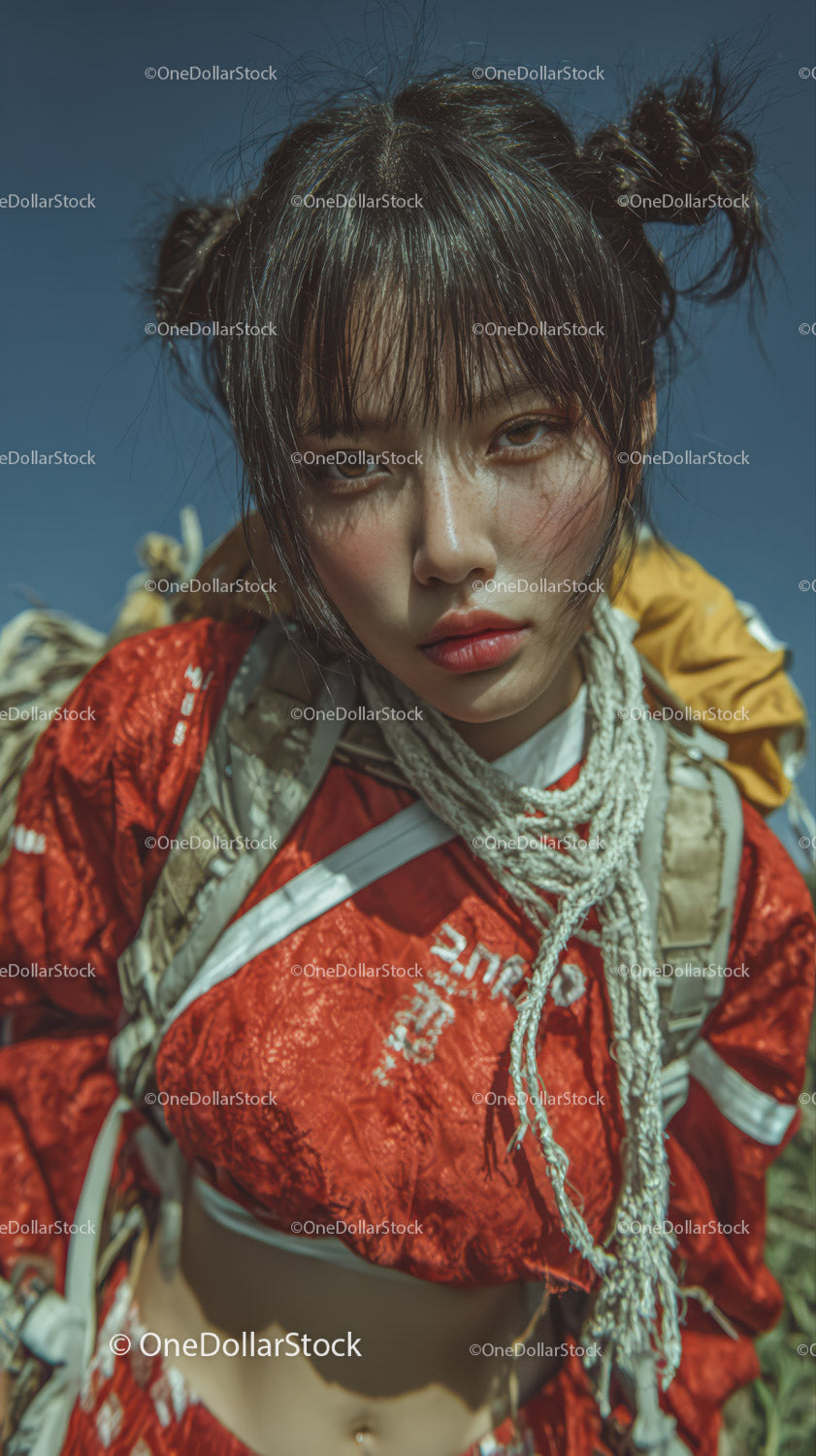 Vibrant Youth Fashion Portrait of Young Woman Outdoors