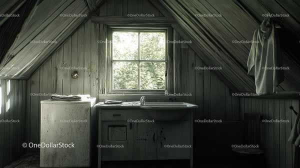 Rustic Attic Laundry Area With Window