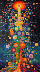 Colorful Psychedelic Artwork with Cosmic and Abstract Floral Elements