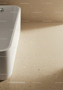 Modern White Ceramic Urinal on Beige Terrazzo Floor in Contemporary Bathroom