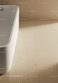 Modern White Ceramic Urinal on Beige Terrazzo Floor in Contemporary Bathroom