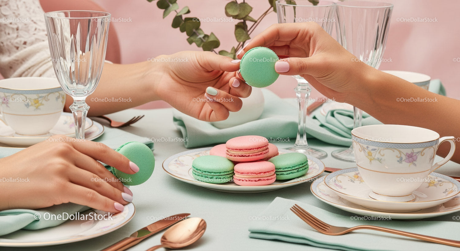 Elegant Tea Party with Macarons and Fine Tableware