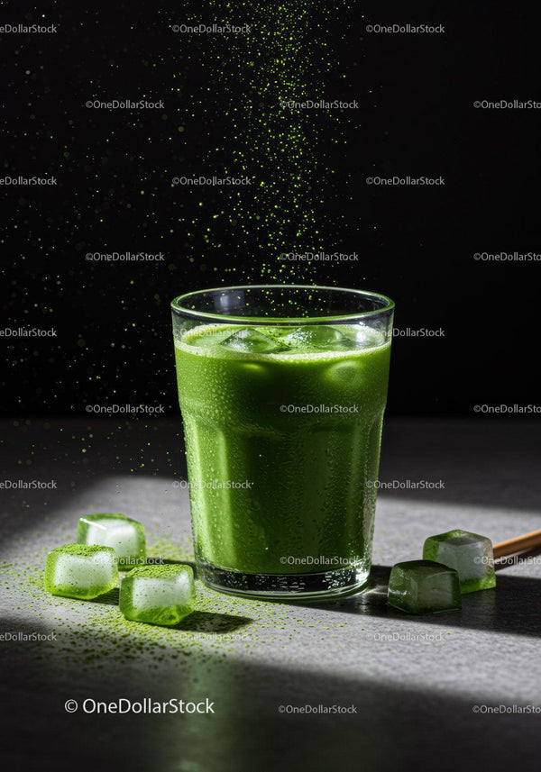 Orzeźwiająca zielona mrożona herbata matcha z chmurą proszku