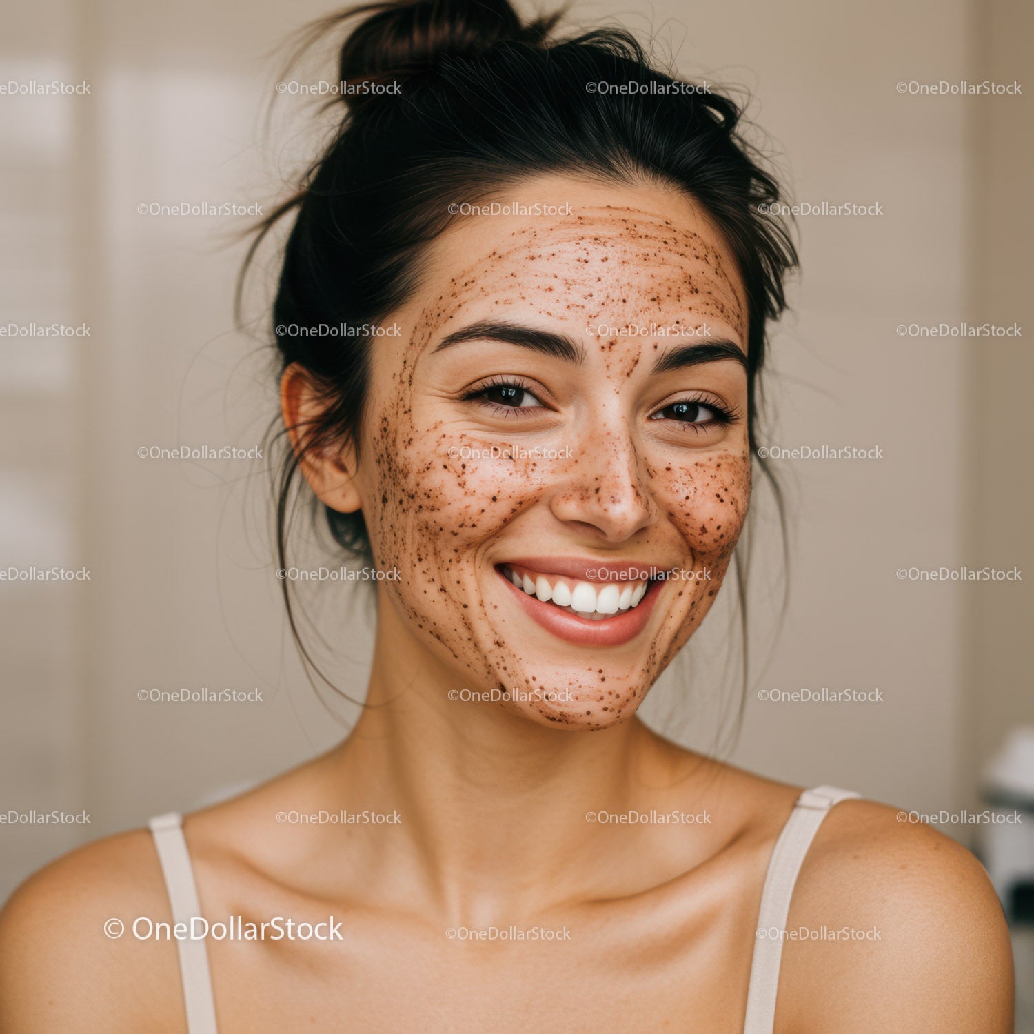 Happy Woman with Freckles and Bright Smile