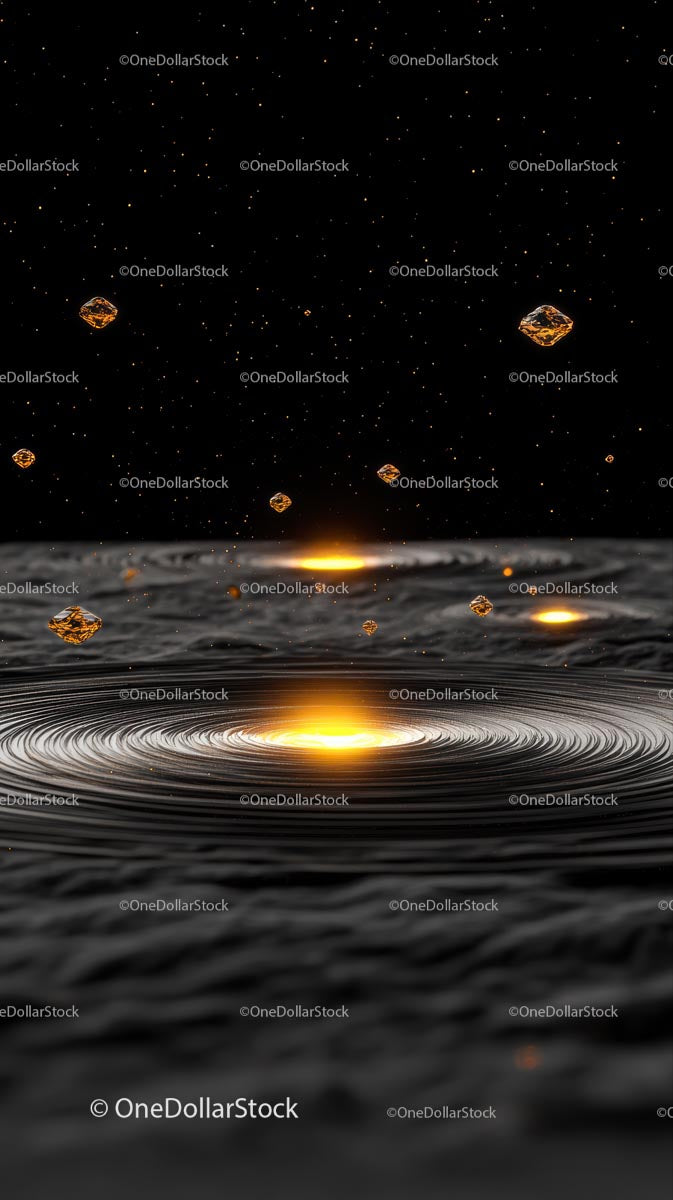 Asteroid Fragments and Cosmic Dust Over a Starry Space Scene