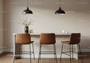 Modern Scandinavian Breakfast Bar with Leather Chairs and Pendant Lights