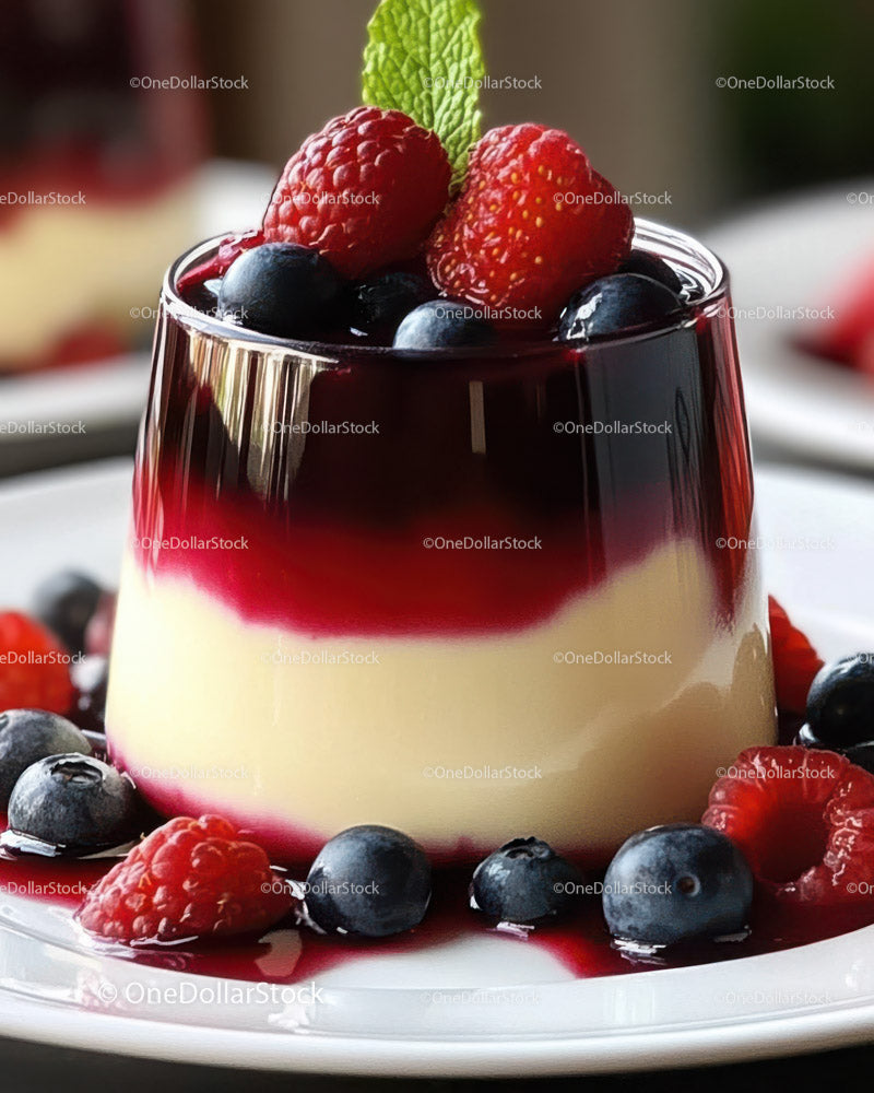 Berry Panna Cotta with Fresh Berries and Fruit Garnish