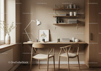 Minimalist Home Office Space with Wooden Chairs and Desk