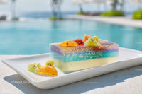 Colorful Fruit and Jelly Dessert with Tropical Fruits by Poolside