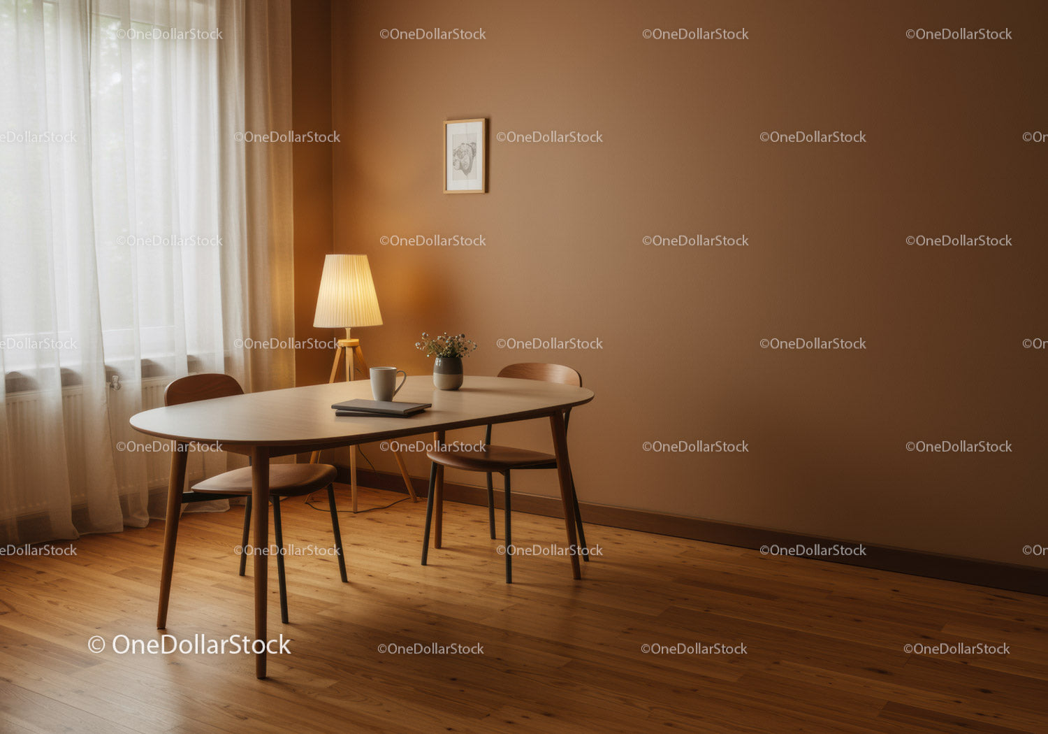 Cozy Dining Room with Wooden Table and Chairs in Modern Home Interior