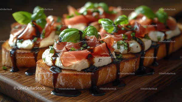 Gourmet Avocado Toast with Prosciutto and Basil on Rustic Bread