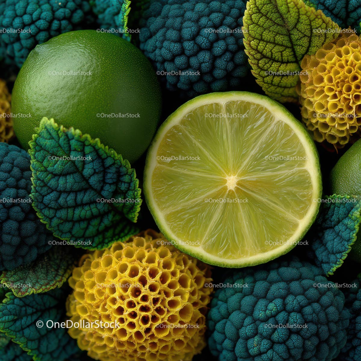 Vibrant Green Lime and Exotic Textures in Close-Up Display