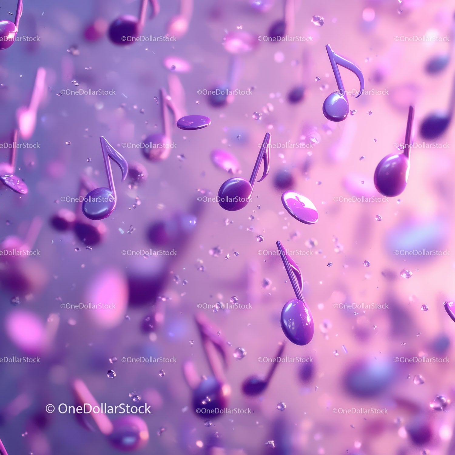 Purple Musical Notes Floating in a Vibrant Abstract Background