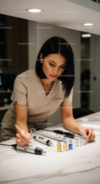 Female Nurse Preparing Medical Instruments in Modern Clinical Environment