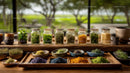 Colorful Collection of Dried Herbs and Spices in Jars for Tea