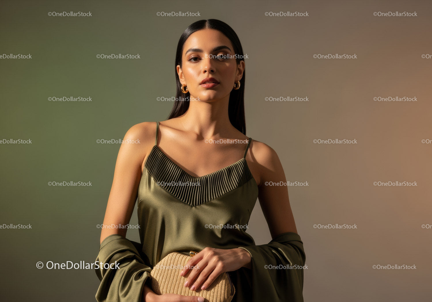 Elegant Fashion Model in Satin Dress with Minimalist Background