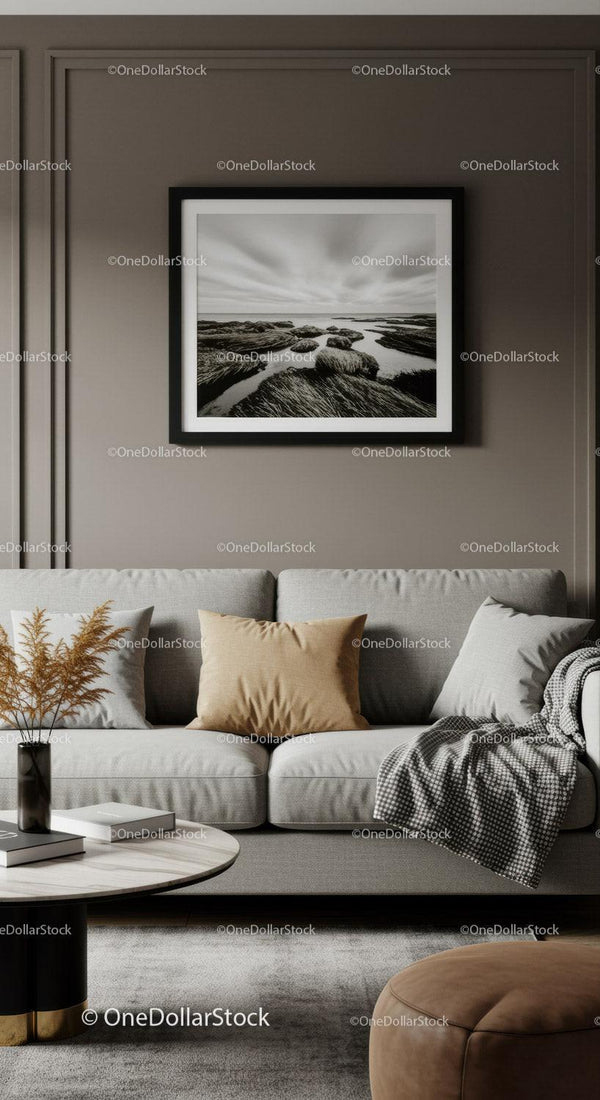 Modern Living Room with Neutral Tones and Artistic Wall Decor