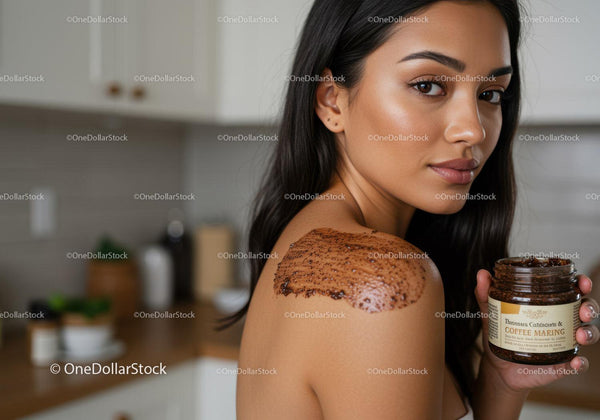 Young Woman Applying Chocolate Body Scrub to Shoulder in Spa