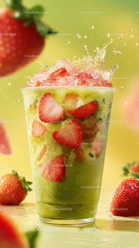 Vibrant Strawberry Lemonade with Fresh Fruit Splash in a Glass