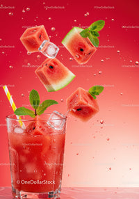 Refreshing Watermelon Cocktail with Ice and Mint Leaves