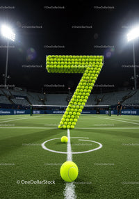 Giant Number Seven Made of Tennis Balls on Court