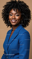 Elegant African American Woman in Blue Blazer Portrait for Business