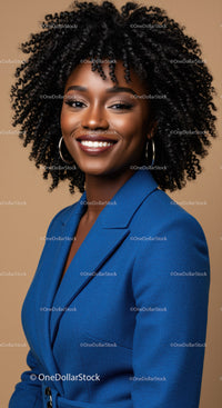Elegant African American Woman in Blue Blazer Portrait for Business