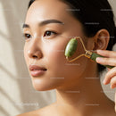Close-Up of Woman Using Jade Roller for Facial Massage and Skin Rejuvenation