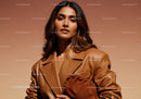 Stylish Woman in Leather Jacket with Brunette Hair Modern Fashion Portrait