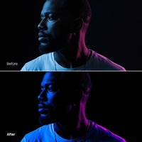 Before and after Neon Rain Cyberpunk LUT Pack effect