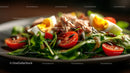 Fresh Chicken Salad with Cherry Tomatoes and Boiled Egg