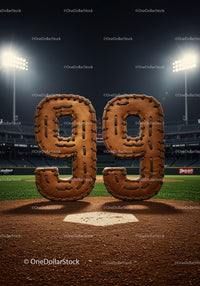 Leather Baseball Gloves Shaped as Number Ninety Nine on Field