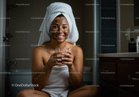 Young Woman with Towel on Head Applying Facial Mask in Bathroom