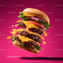 Juicy Double Cheeseburger with Fresh Vegetables on Pink Background