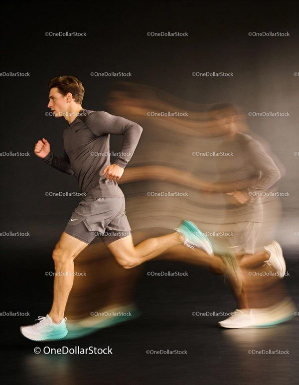Young Athlete Sprinting Fast with Motion Blur Effect