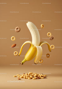 Peeled Banana with Floating Cereal and Almonds