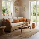 Cozy living room with wicker sofa and natural decor