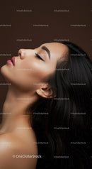 Serene side profile of woman with flawless makeup