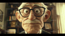 Elderly Man with Glasses Expressing Quirky Smile in Indoor Setting