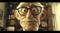 Elderly Man with Glasses Expressing Quirky Smile in Indoor Setting