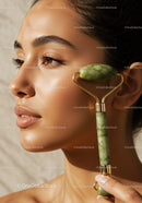 Elegant Woman Receiving Jade Roller Facial Massage for Glowing Skin