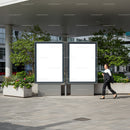 Modern urban scene with blank advertising billboards